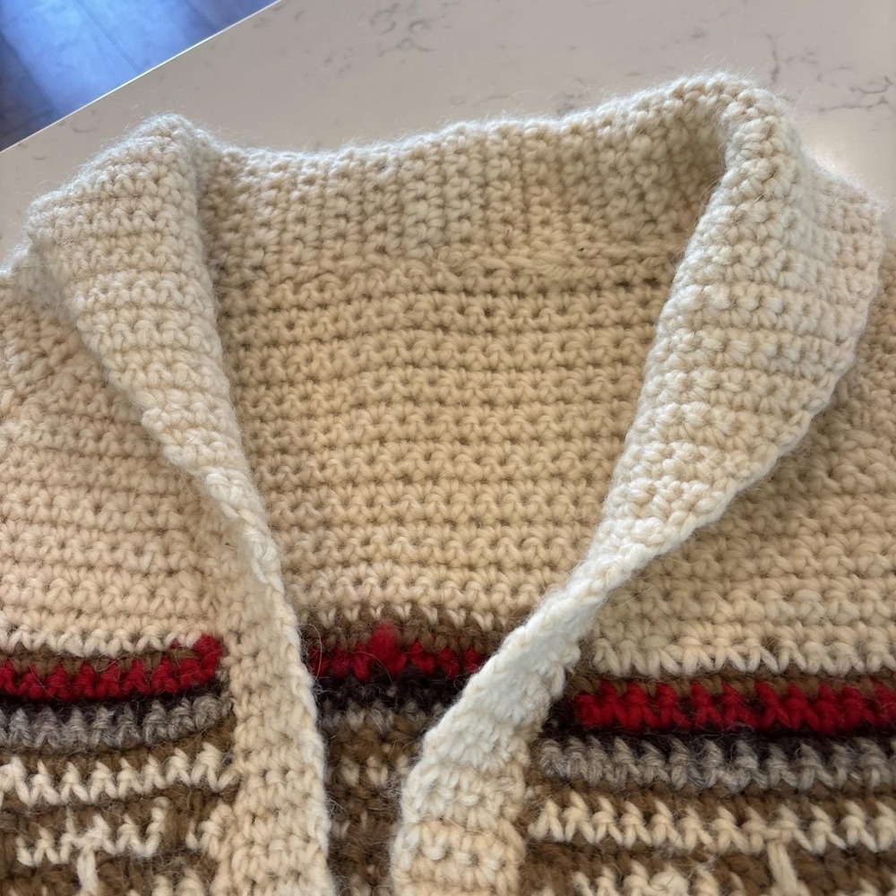 VTG HandKnit Cardigan Sweater 1970S Vibe Cottagecore Grandmacore Boho Pockets LG - Picture 3 of 11